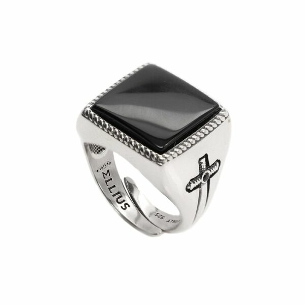 Square Gem Ring Aged Silver