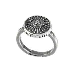 Clipeo Shield Ring in Aged Silver with Zirconia White