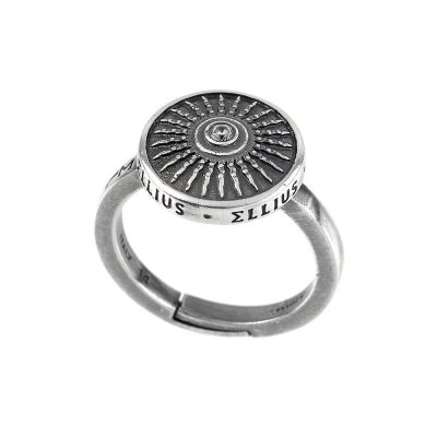 Anello Scudo Argento Invecchiato Pietra Bianca