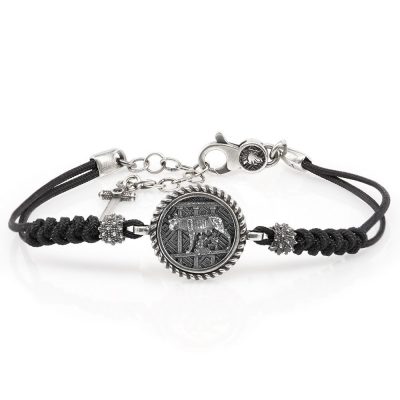 Bracciale Argento Cordino Nero Lupa Capitolina