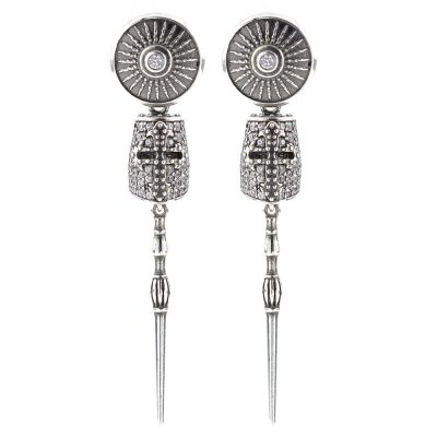 Golden Lance Symmetrical Earrings Stones White