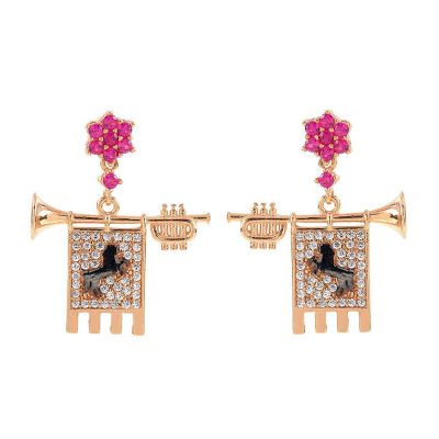 Clarions of Musicians Symmetrical Earrings Stones Ruby