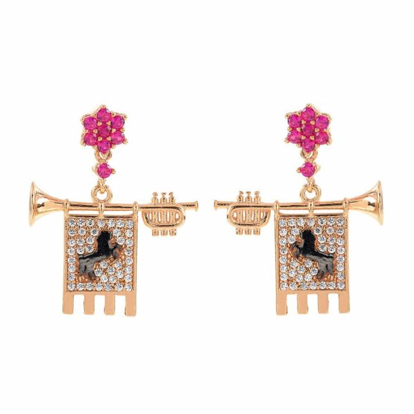 Clarions of Musicians Symmetrical Earrings Stones Ruby
