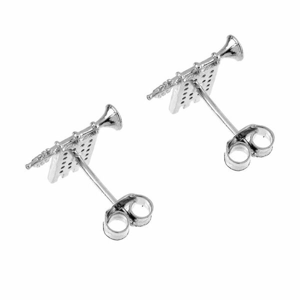 Clarions of Musicians Lobe Earrings in Rhodium Back
