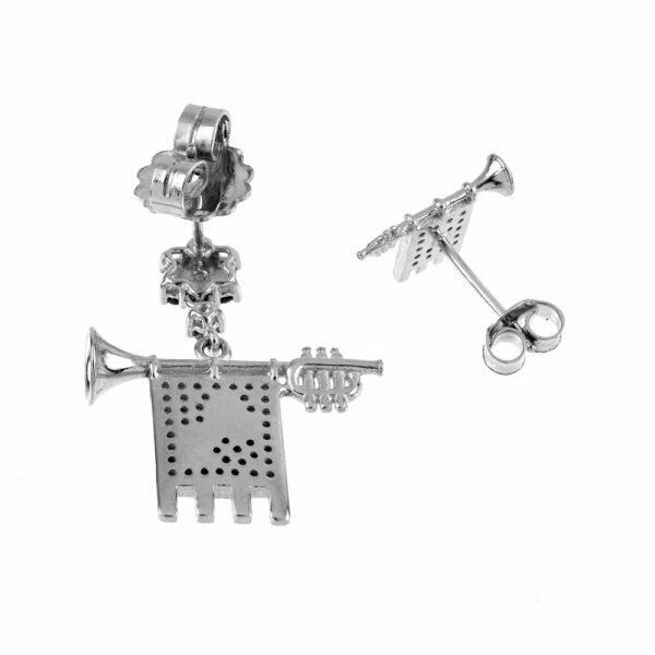 Clarions of Musicians Asymmetrical Earrings in Rhodium Back