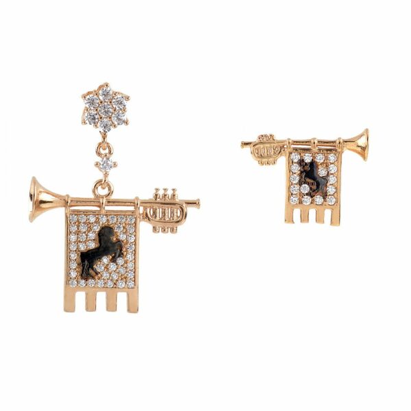 Clarions of Musicians Asymmetrical Earrings Stones White