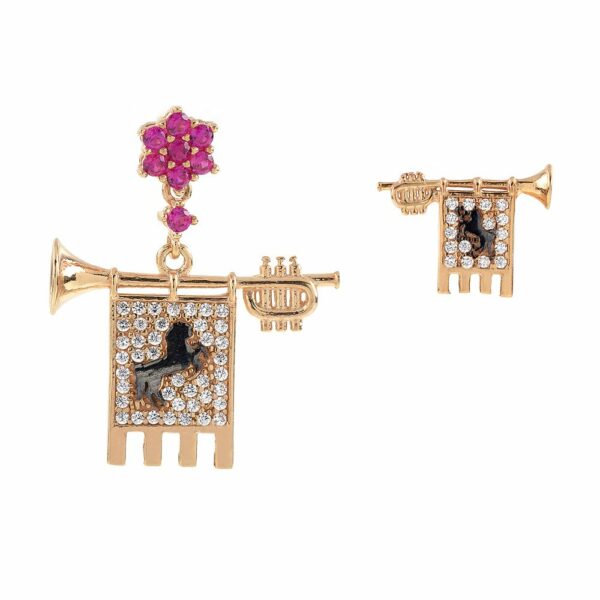 Clarions of Musicians Asymmetrical Earrings Stones Ruby