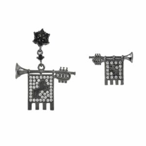 Clarions of Musicians Asymmetrical Earrings Stones Black