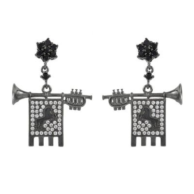 Clarions of Musicians Symmetrical Earrings Stones Black