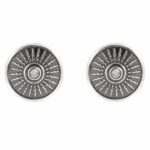 Shield Earrings Aged Silver White Stones