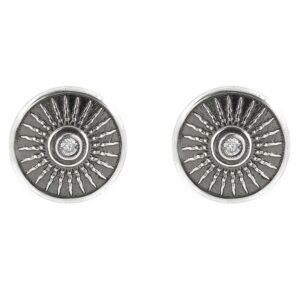 Shield Earrings Aged Silver White Stones