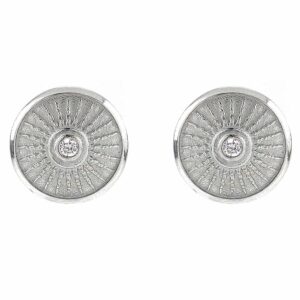Shield Earrings Rhodium White Stones
