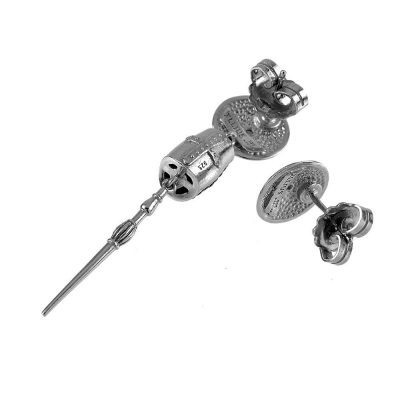 Golden Lance Asymmetrical Earrings in Aged Silver Back