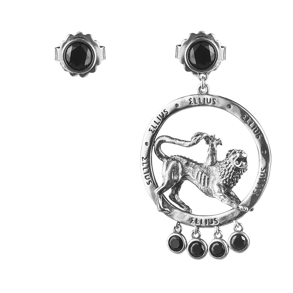 Orecchini Asimmetrici Silvora In Argento 925 Con Segni Zodiacali E Zirconi Colorati, Ipoallergenici