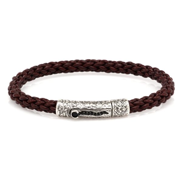 volcano bracelet silver and brown leather braided