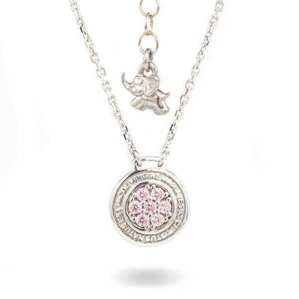Collana Natività Bambina argento e pietre rosa gioielli Ellius