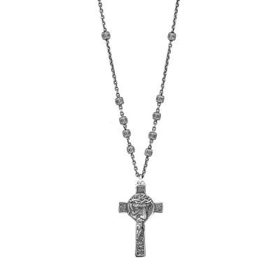 Collana Rosario Natività Croce Volto pietre nera Retro Uomo gioiello argento Ellius