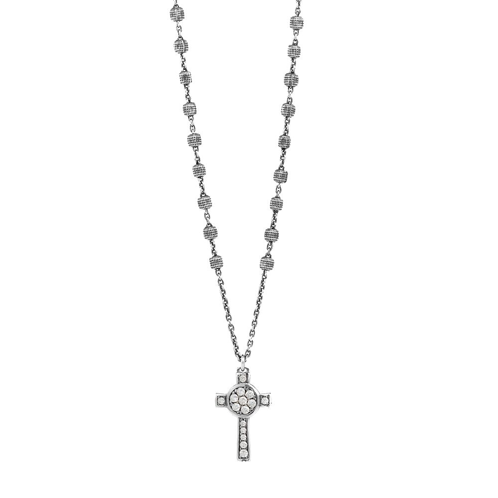 Collana Rosario Natività Croce pietre bianco gioiello argento Ellius