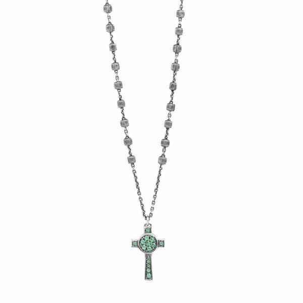 Collana Rosario Natività Croce pietre verde gioiello argento Ellius