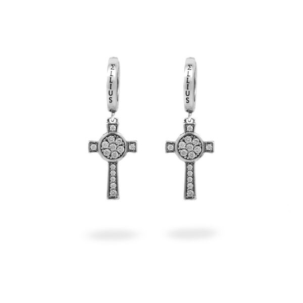 Orecchini Cerchio Croce Natività pietre bianche gioielli argento Ellius