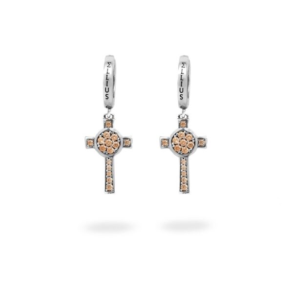 Orecchini Cerchio Croce Natività pietre champagne gioielli argento Ellius