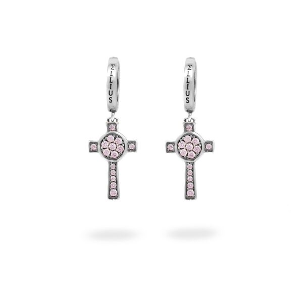 Orecchini Cerchio Croce Natività pietre rosa gioielli argento Ellius