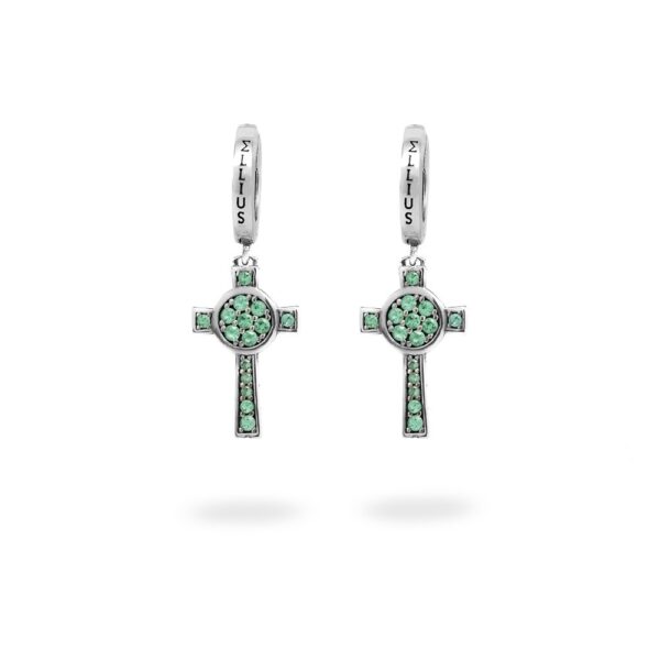 Orecchini Cerchio Croce Natività pietre verde gioielli argento Ellius