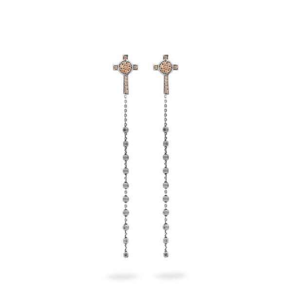 Orecchini Rosario Croce Natività pietre champagne gioielli argento Ellius