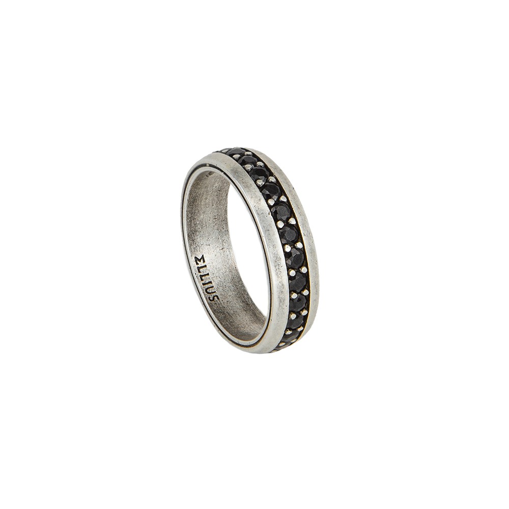 anello con pietre nere argento invecchiato solaris uomo gioielli ellius