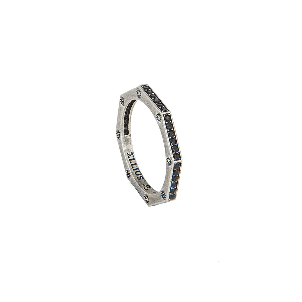 anello ottagono argento invecchiato pietre nere solaris uomo gioielli argento ellius
