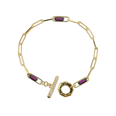 bracciale donna catena tbar dorato pietre ruby e bianche solaris gioielli argento ellius