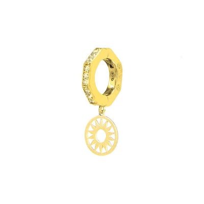 orecchino donna ottagono e sole dorato pietre champagne solaris gioielli argento ellius