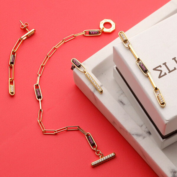 bracelet and earrings set t-bar collection solaris silver jewellery ellius