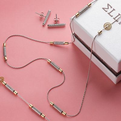 necklace bracelet earrings rays white stones set collection solaris silver jewellery ellius