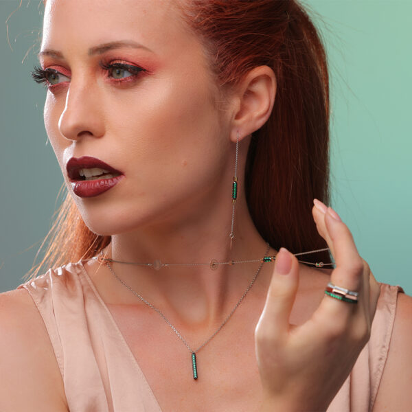 ray and sun earring and ray necklace big green stones solaris jewellery collection silver ellius
