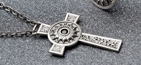 Collana uomo argento e croce con cristalli neri, 50cm - Collezione Cross