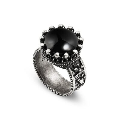 Atlas Mythology ring with black silver stone for men