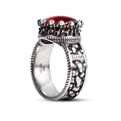 Atlas Mythology ring with red stone in silver for men