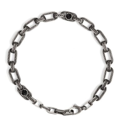Bracciale Caravaggio grande pietre nere uomo in argento