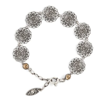 Women's silver floral bracelet with yellow stones