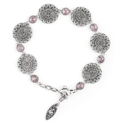 Women's silver floral bracelet with violet stones