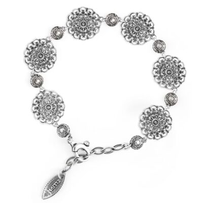 Women's silver floral bracelet with violet stones