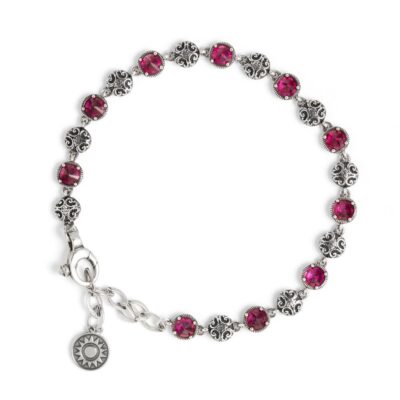 Frieze bracelet with ruby stones baroque woman in silver