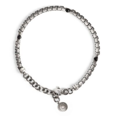 Bracciale Vulcano Maglie grandi pietre nere uomo in argento