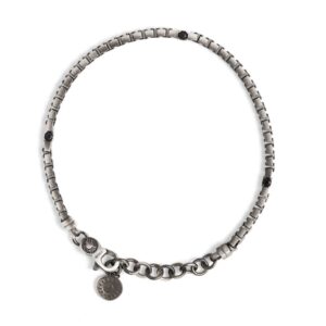 Men's silver Vulcan Mesh small black stones bracelet