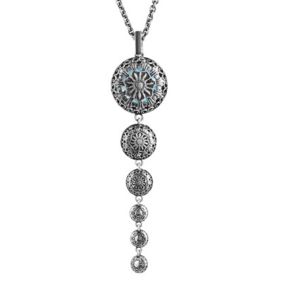 Collana Agnese Seicento ciondolo pietre scalare celeste barocco donna in argento retro