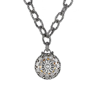 Collana Voluta Minimal Seicento pietra gialla barocco donna in argento retro
