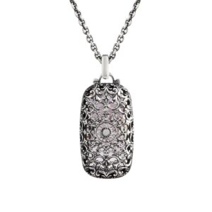 Collana Voluta Seicento Ciondolo Grande pietra fume barocco donna in argento retro