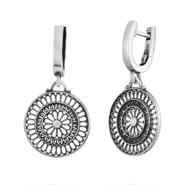 San Rufino Assisi Cathedral Silver Rosette Pendant Earrings