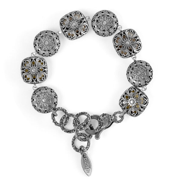 Silver women's multicolor stones volute bracelet